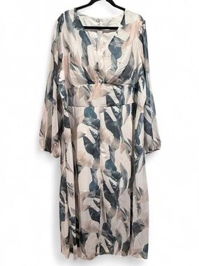 Elegant Abstract Print Maxi Dress — Neutral Blush & Slate